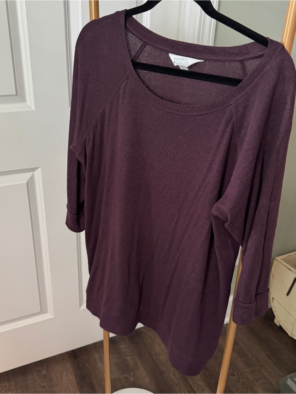 Market & Spruce Scoop Neck Long Sleeve Top - Deep Plum